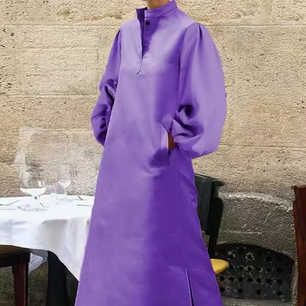 Purple long sleeve A-line Women's Dress, XL
